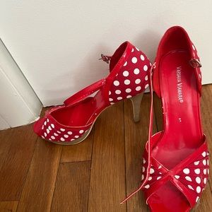 White polka dot heels